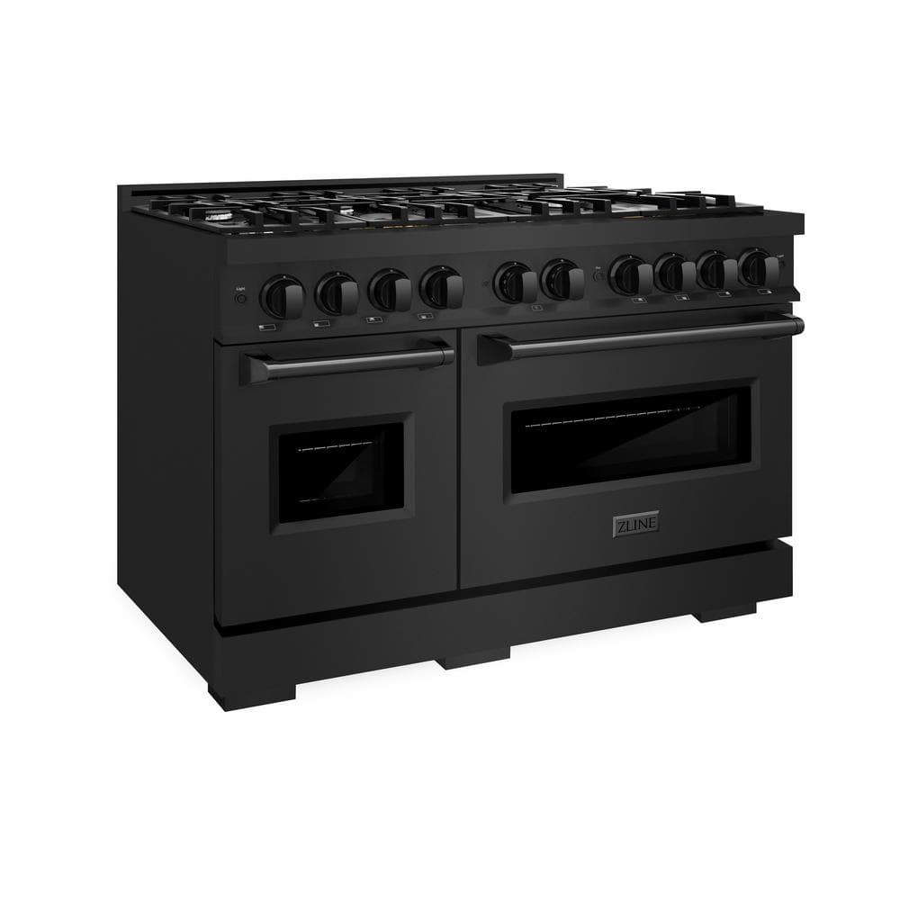 ZLINE 48" Black Stainless Steel Double Oven Gas Range with 8 Burners