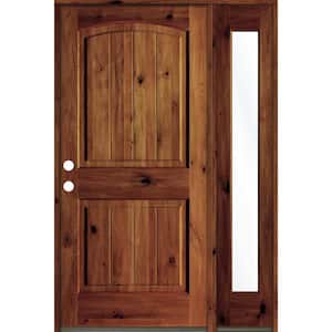 44 in. x 80 in. Rustic Knotty Alder Right-Hand/Inswing Clear Glass Red Chestnut Stain Wood Prehung Front Door with RFSL