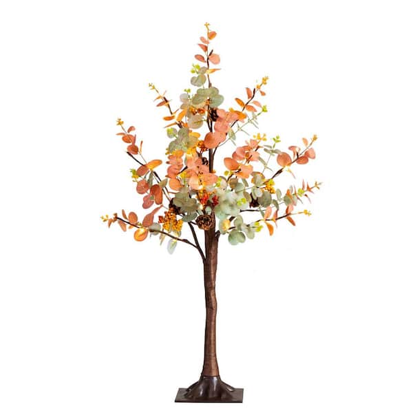 Nearly Natural 3ft. Artificial Pre-Lit Autumn Eucalyptus Fall Tree with Pinecones, Berries and 36 Warm White LED Lights
