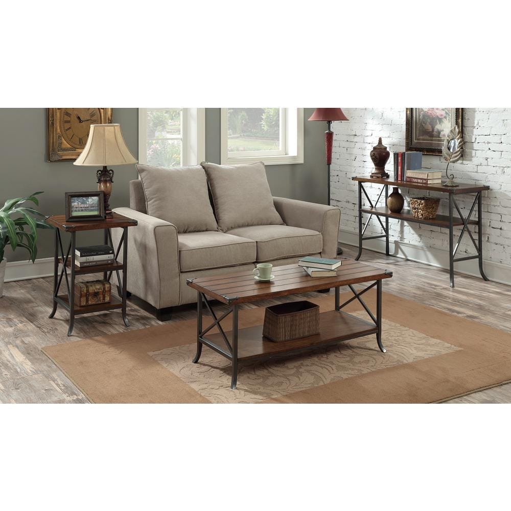 Brookline Dark Walnut Grooved End Table with Metal Accents