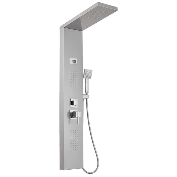 2-Jet Shower Tower with Rainfall Shower Head and Temperature Display in Chrome and Nickel