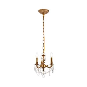 Timeless Home 10 in. L x 10 in. W x 10 in. H 3-Light French Gold with Clear Crystal Traditional Pendant