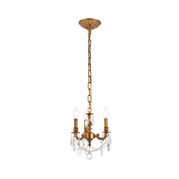 Unbranded Timeless Home 10 in. L x 10 in. W x 10 in. H 3-Light French Gold with Clear Crystal Traditional Pendant