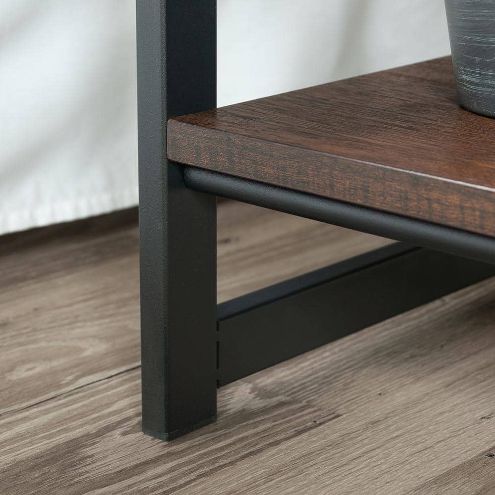 Barrel Oak and Metal Frame Nightstand with Drawer