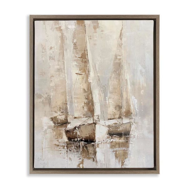 Rustic Gradient Sailboats by Nina Blue Brown Floater Frame Coastal Graphic Art Print 31 in. x 25 in.
