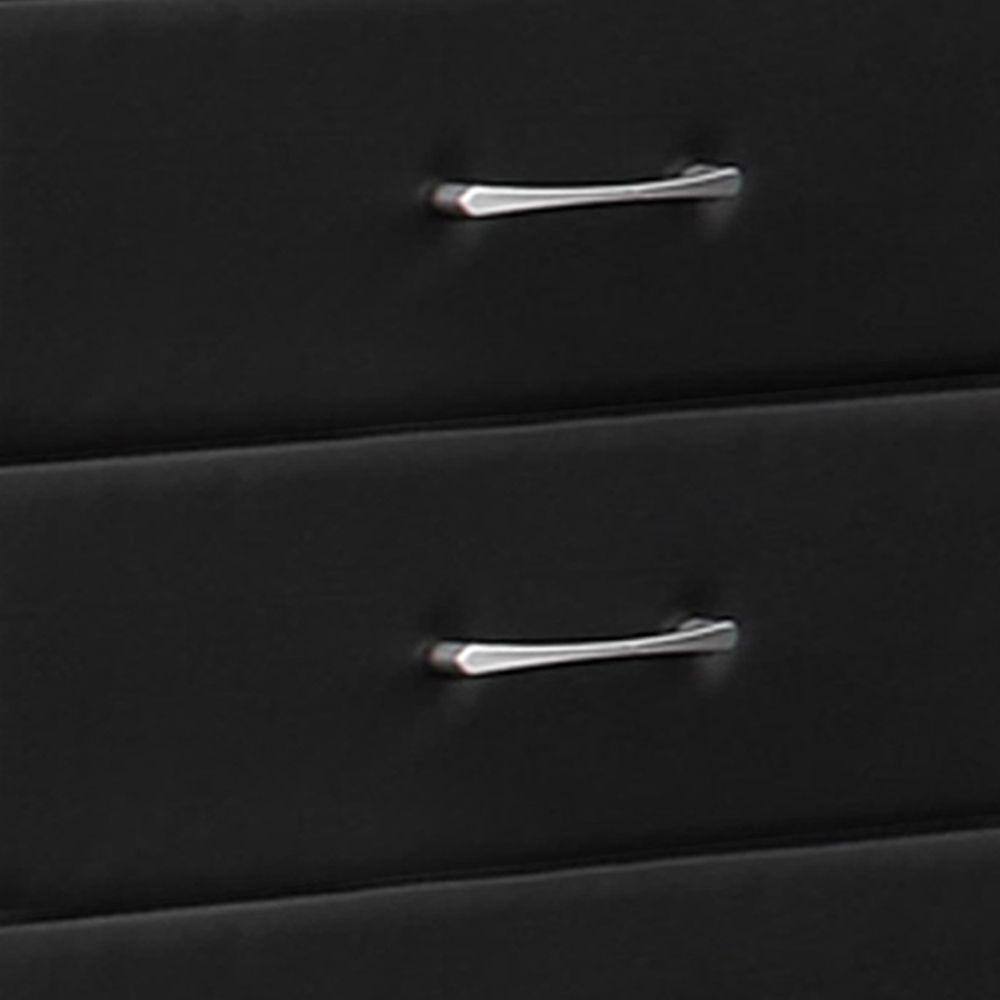 Transitional Black Faux Leather 5-Drawer Chest with Silver Pulls
