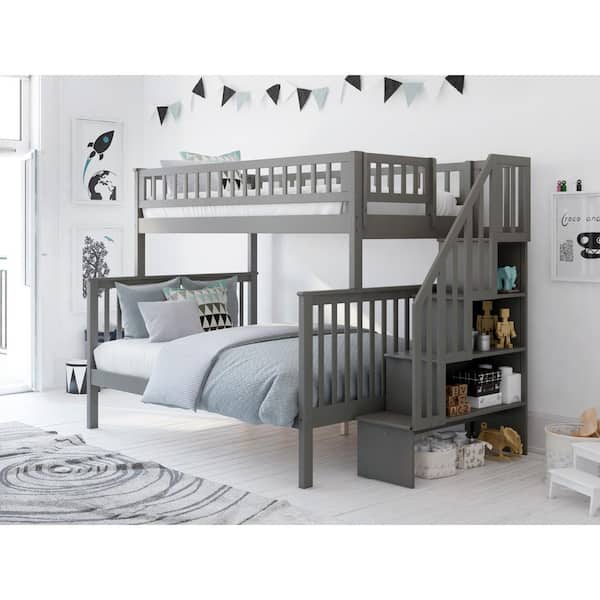 AFI Woodland Staircase Bunk Bed Twin over Full in Grey