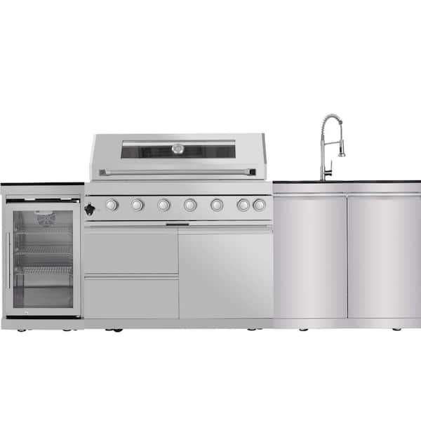 6-Burner Silver Propane Gas Grill Island in Stainless Steel