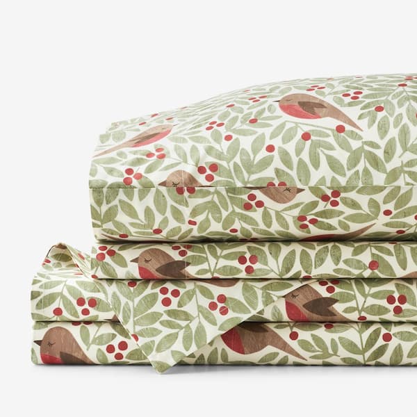The Company Store Company Cotton Ivory Multi Robin and Berries Cotton Percale Twin Sheet Set