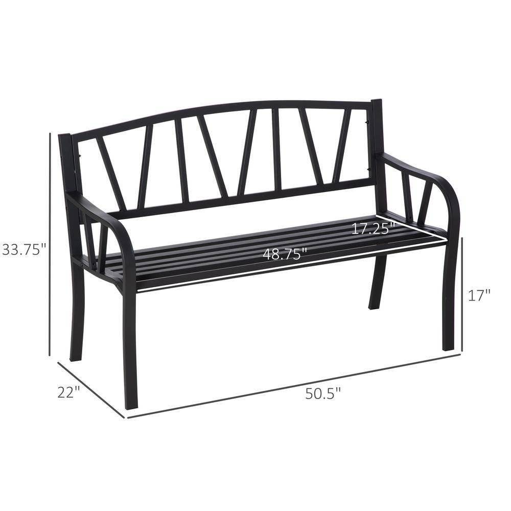 Black 50 in. 2-Person Iron Outdoor Garden Bench with Armrests