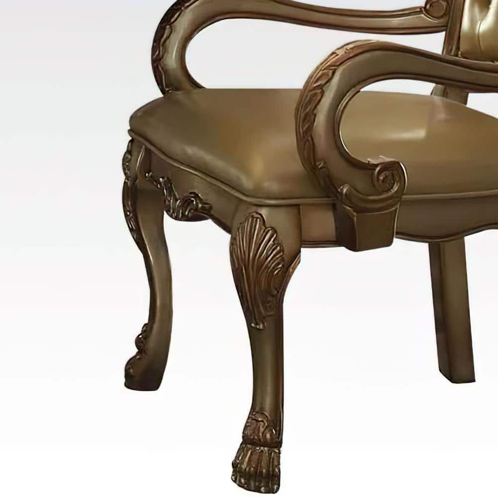 Bone Faux Leather Upholstered Armchair with Gold Patina Finish