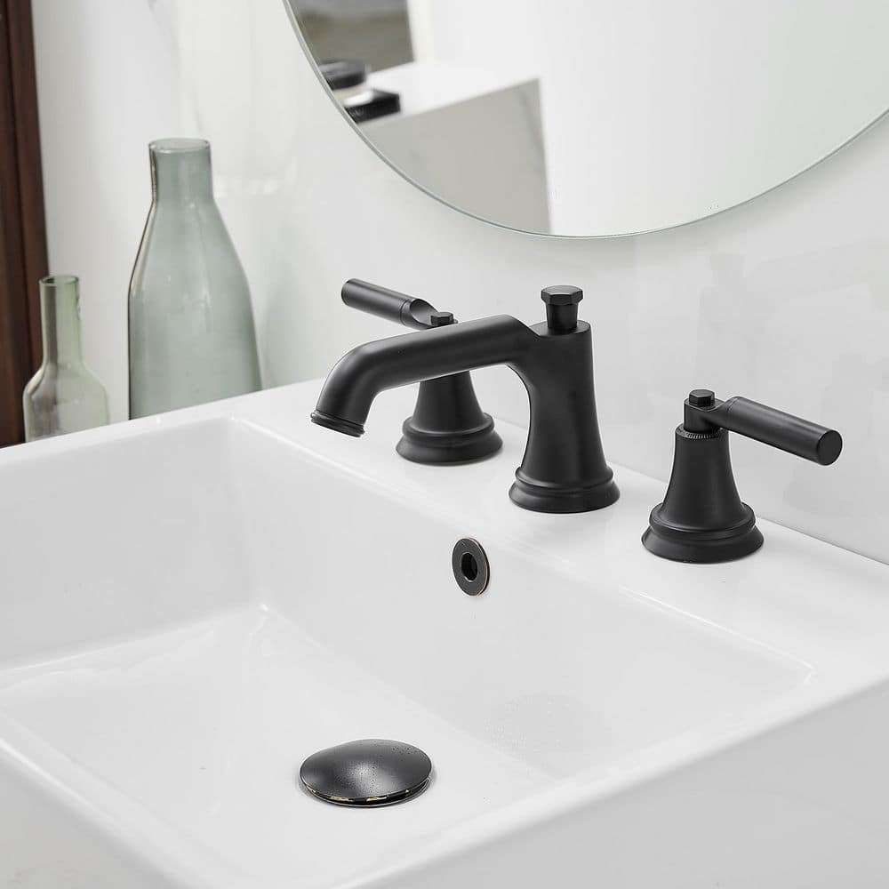 Matte Black Widespread 2-Handle Bathroom Faucet with Drain Assembly