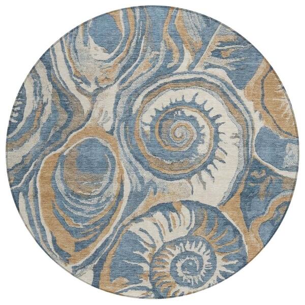 Chantille Machine Washable Indoor/Outdoor Abstract ACN3019 Denim 8 ft. x 8 ft. Round Rug