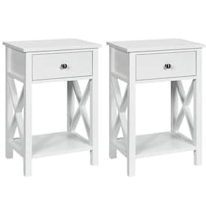 1-Drawer 16 in. x 12 in. x 21 in. White Nightstand End BedSide Table with Bottom Shelf (2-Piece)