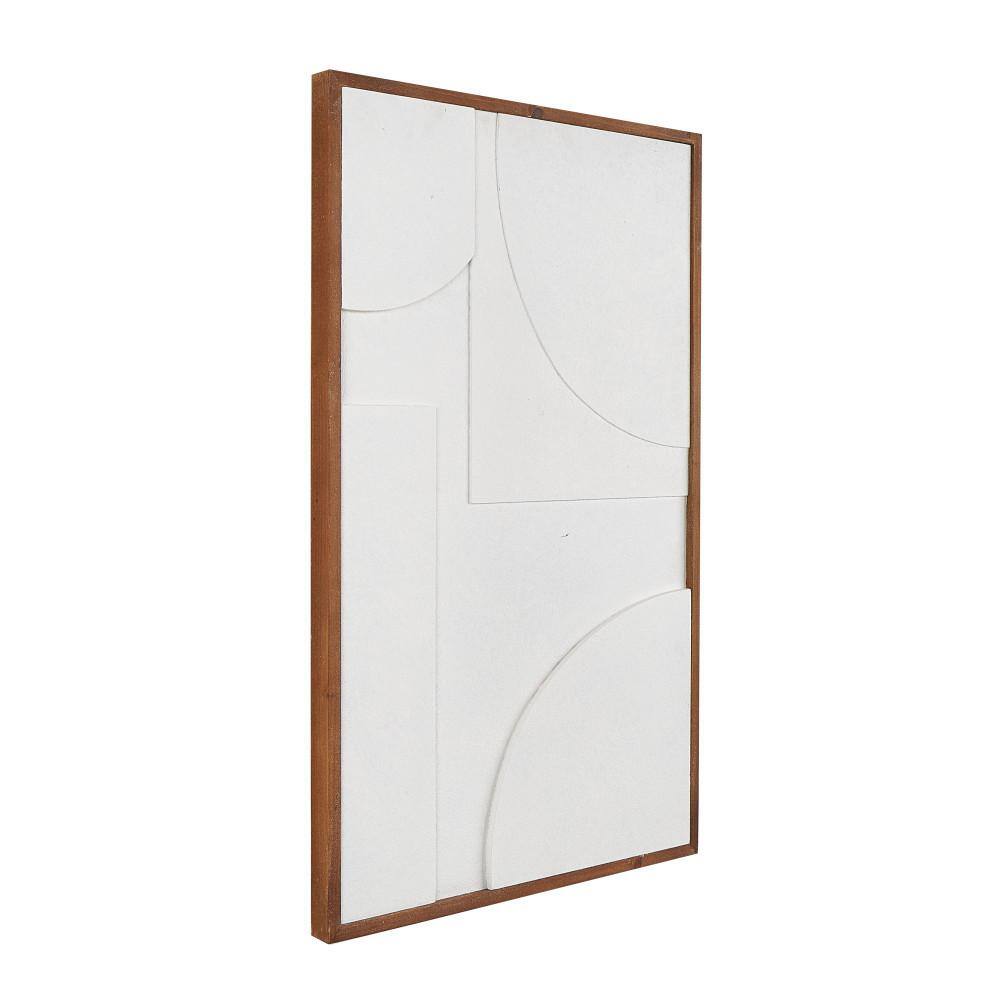 White Geometric Textured Wall Art with Brown Solid Wood Frame