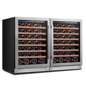 48 in. Dual Zone Cellar Cooling Unit 108-Bottles Built- in Wine Cooler Side-by-Side Refrigerator Mini Fridge in Black
