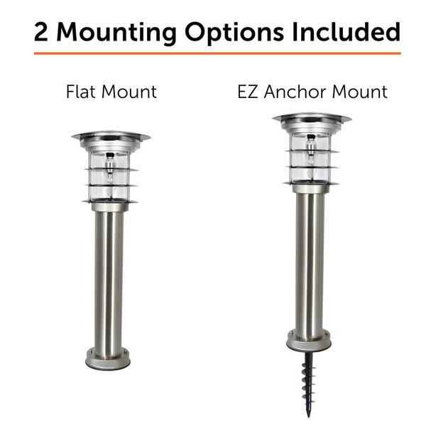 GAMA SONIC Stainless Steel Silver Bollard Light Outdoor