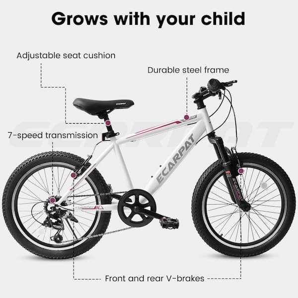 Cesicia 20 in White Steel Mountain Bike with Gear Shimano 7 Speed for Boys and Girls jinxBike1 The Home Depot