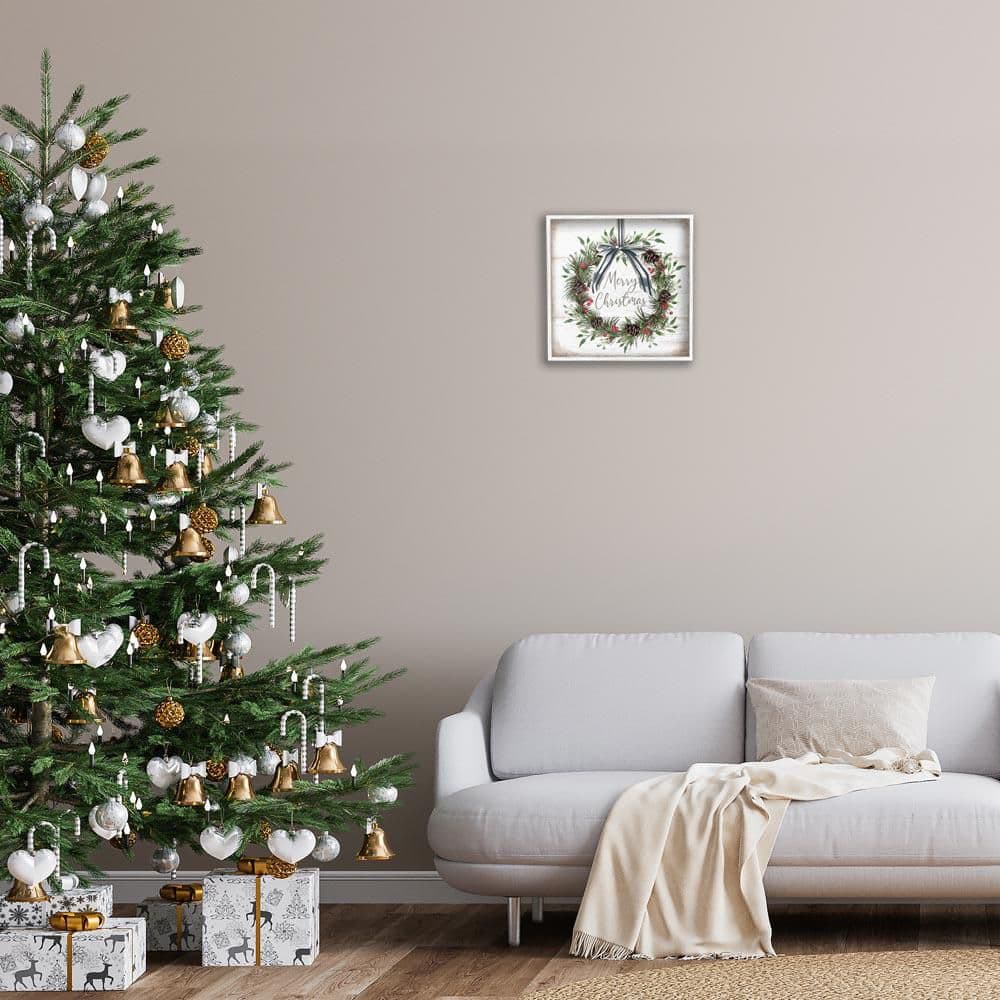 Rustic Christmas Pinecone Wreath by Elizabeth Tyndall White Framed Typography Giclee Art Print 17 in. x 17 in. price history on PriceWatchPro