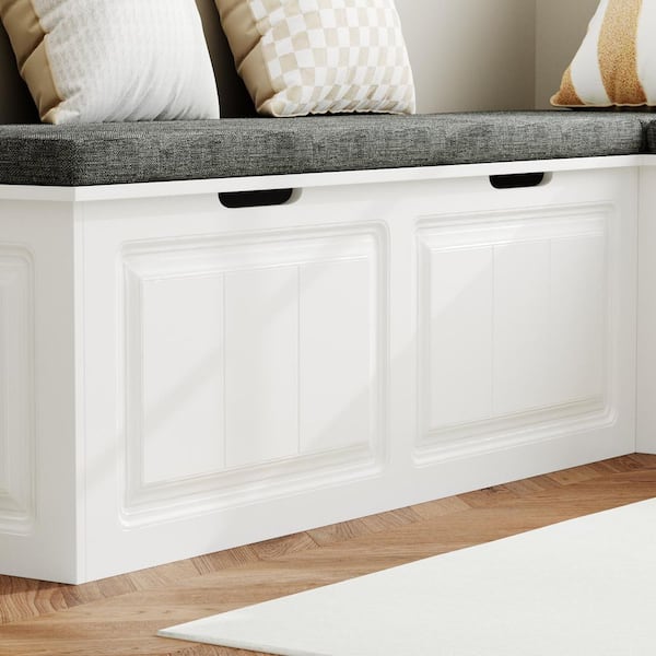 FUFU&GAGA White Shoe Bench, Modern L-Shaped Corner Shoe Bench