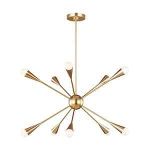 Jax 10-Light Burnished Brass Mid-Century Modern Hanging Sputnik Chandelier with Swivel Canopy