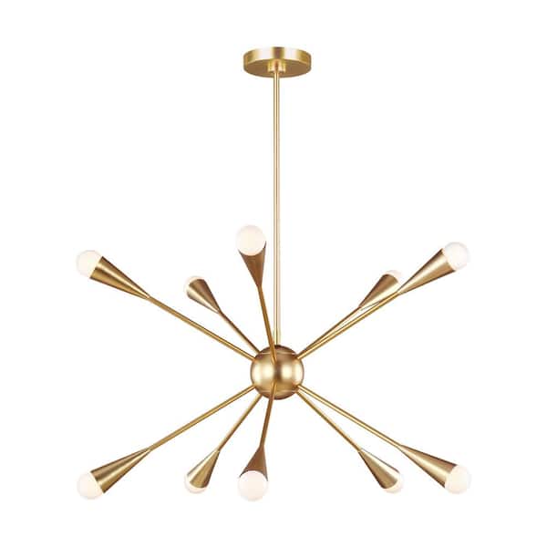 Generation Lighting Jax 10-Light Burnished Brass Mid-Century Modern Hanging Sputnik Chandelier with Swivel Canopy