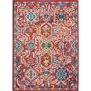 Passion Red Multi Colored 5 ft. x 7 ft. Persian Modern Transitional Area Rug