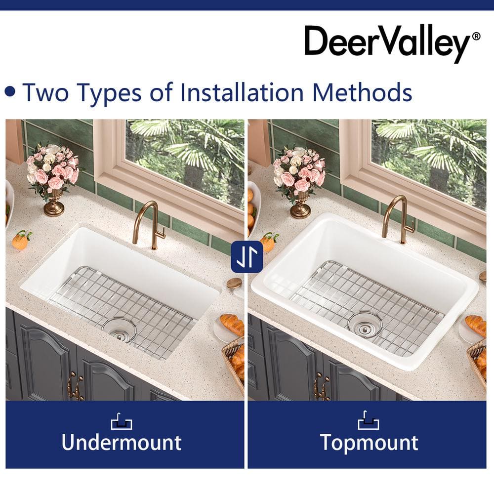 White Fireclay 27" Single Bowl Drop-In Kitchen Sink