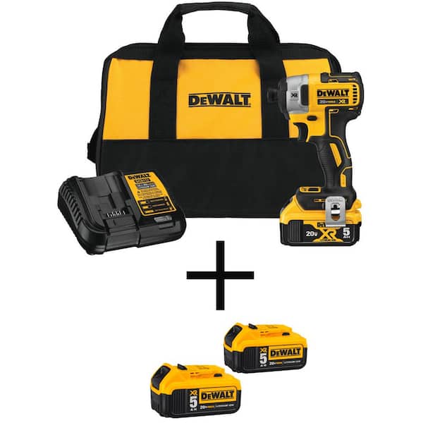 DEWALT 20V MAX XR Cordless Brushless 3-Speed 1/4 in. Impact Driver and (3) 20V 5.0Ah Batteries and Charger