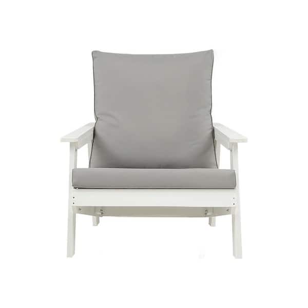 BOPOREA MEGO LLC All-Weather Plastic Outdoor Single Couch with Gray Cushions - Wood Grain Finish, Comfortable Design