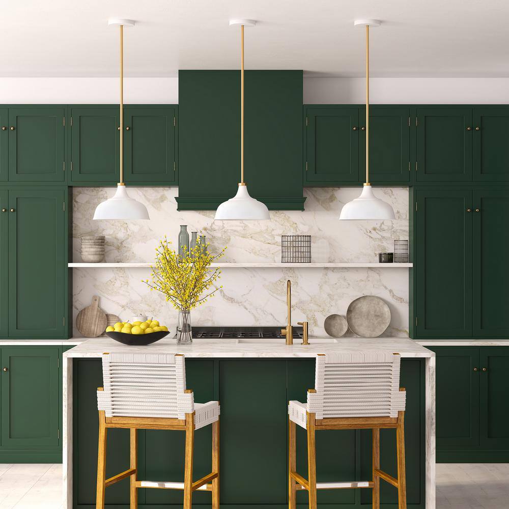 Matte White and Brass Metal 10.75" Modern Pendant Light