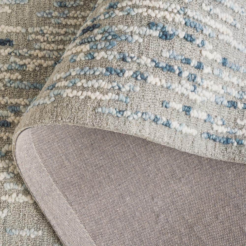 Blue and Gray Abstract Handmade Tufted Wool Rug, 4' x 6'
