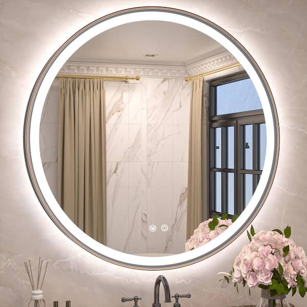 36 in. W x 36 in. H Round Aluminum Framed LED Light with 3-Color Wall Mount Bathroom Vanity Mirror in Oil Rubbed Bronze