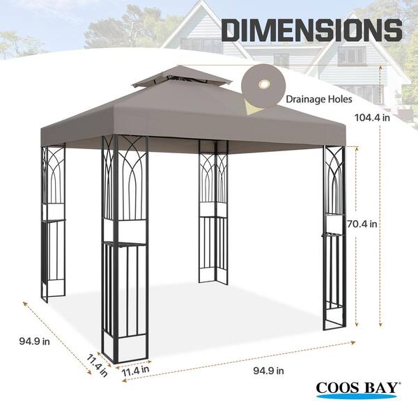 COOS BAY 8 ft. x 8 ft. Gray Outdoor Garden Gazebo with Built