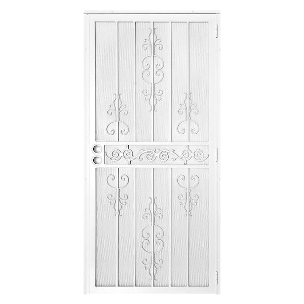 Unique Home Designs 36 in. x 80 in. El Dorado White Surface Mount Outswing Steel Security Door with Heavy-Duty Expanded Metal Screen