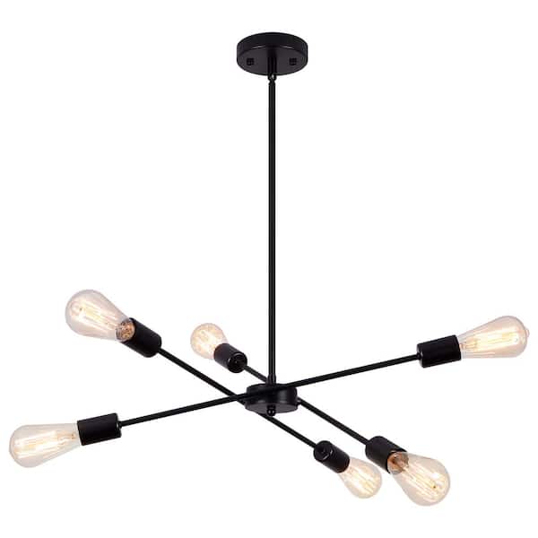ADSENSTY 6-Light Black Rustic Industrial Mid Century Sputnik Chandelier Hanging Pendant Light for Kitchen Island