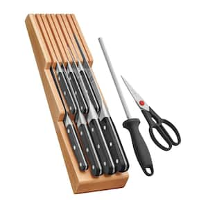 Pro Stainless Steel 10-Piece Block Set with Beechwood In-Drawer Knife Tray