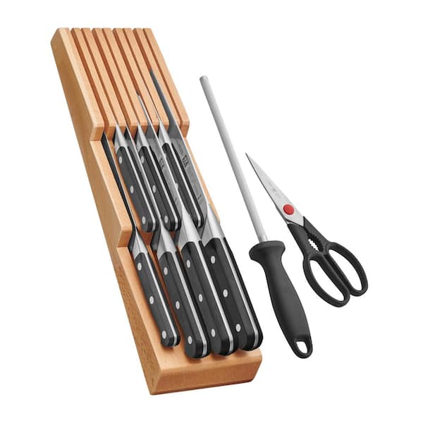 ZWILLING Pro Stainless Steel 10-Piece Block Set with Beechwood In-Drawer Knife Tray