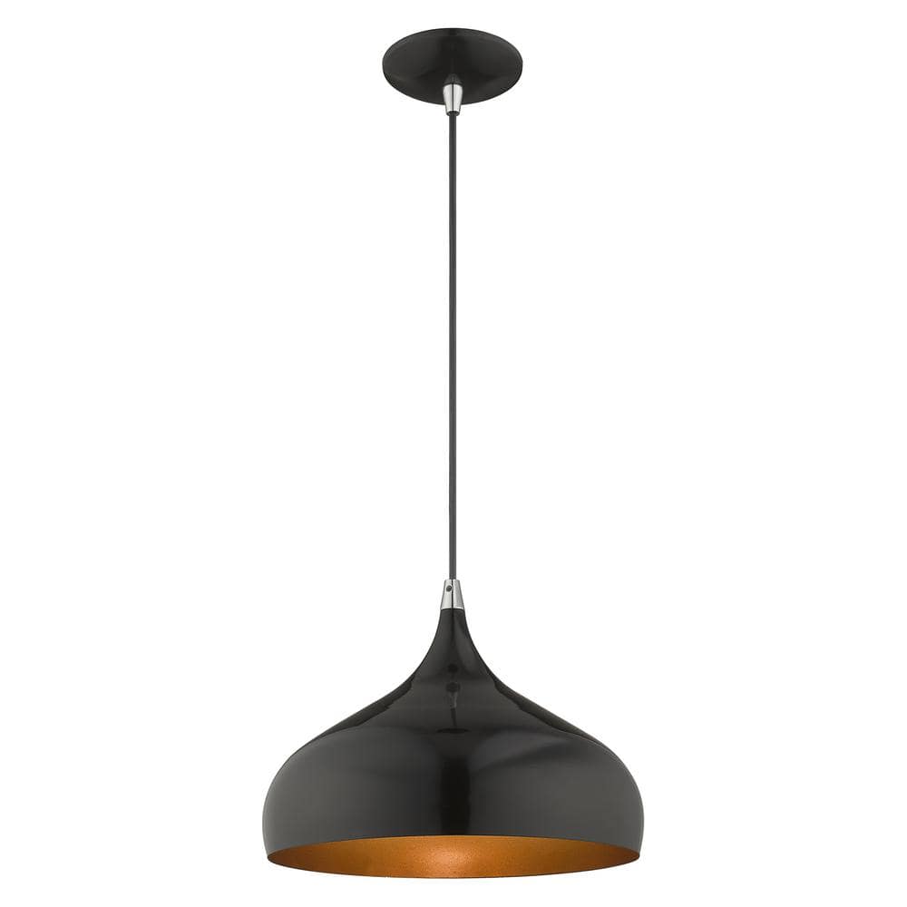 Sleek Shiny Black Mini Pendant with Gold Interior Finish