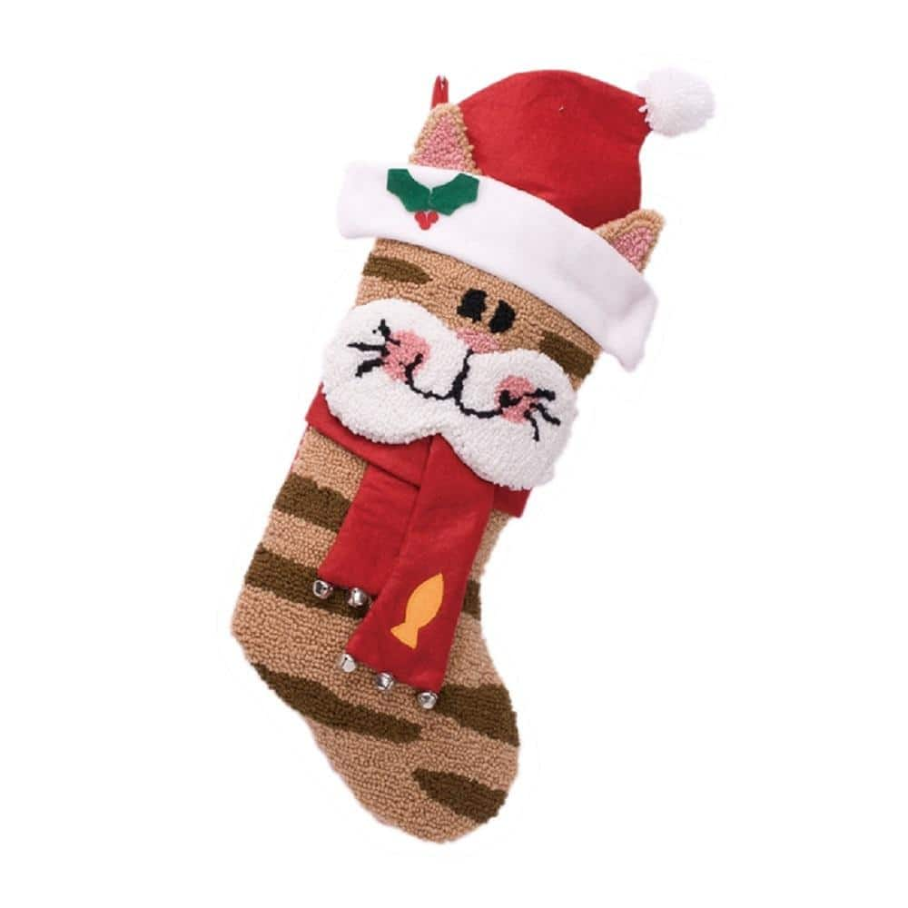 Glitzhome 22 in. L 3D Cat Hooked Stocking 1113001327 - The Home Depot