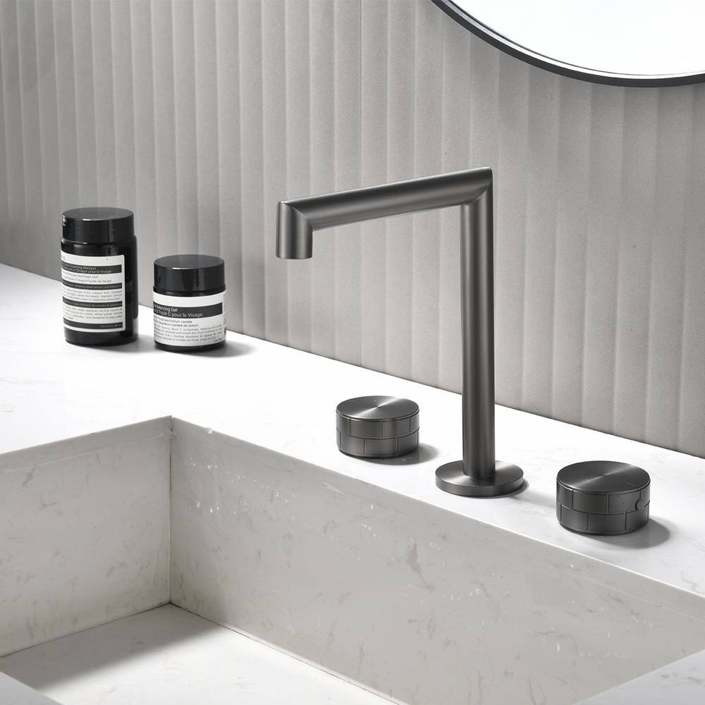 Gunmetal Gray Brass Double Handle Widespread Bathroom Faucet