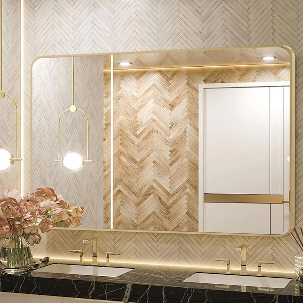 30 in. W x 48 in. H Gold Vanity Rectangle Wall Mirror Aluminum Alloy Frame Bathroom Mirror