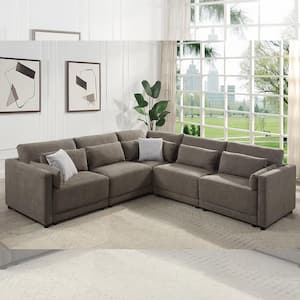 Rylie 39 in. Straight Arm Linen Modular Sofa in Gray Linen