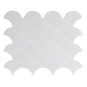 Retro Gray Scallop 13.19 in. x 11.22 in. x 6mm Glossy Porcelain Mesh-Mounted Mosaic Tile (13.65 sq. ft. / case)