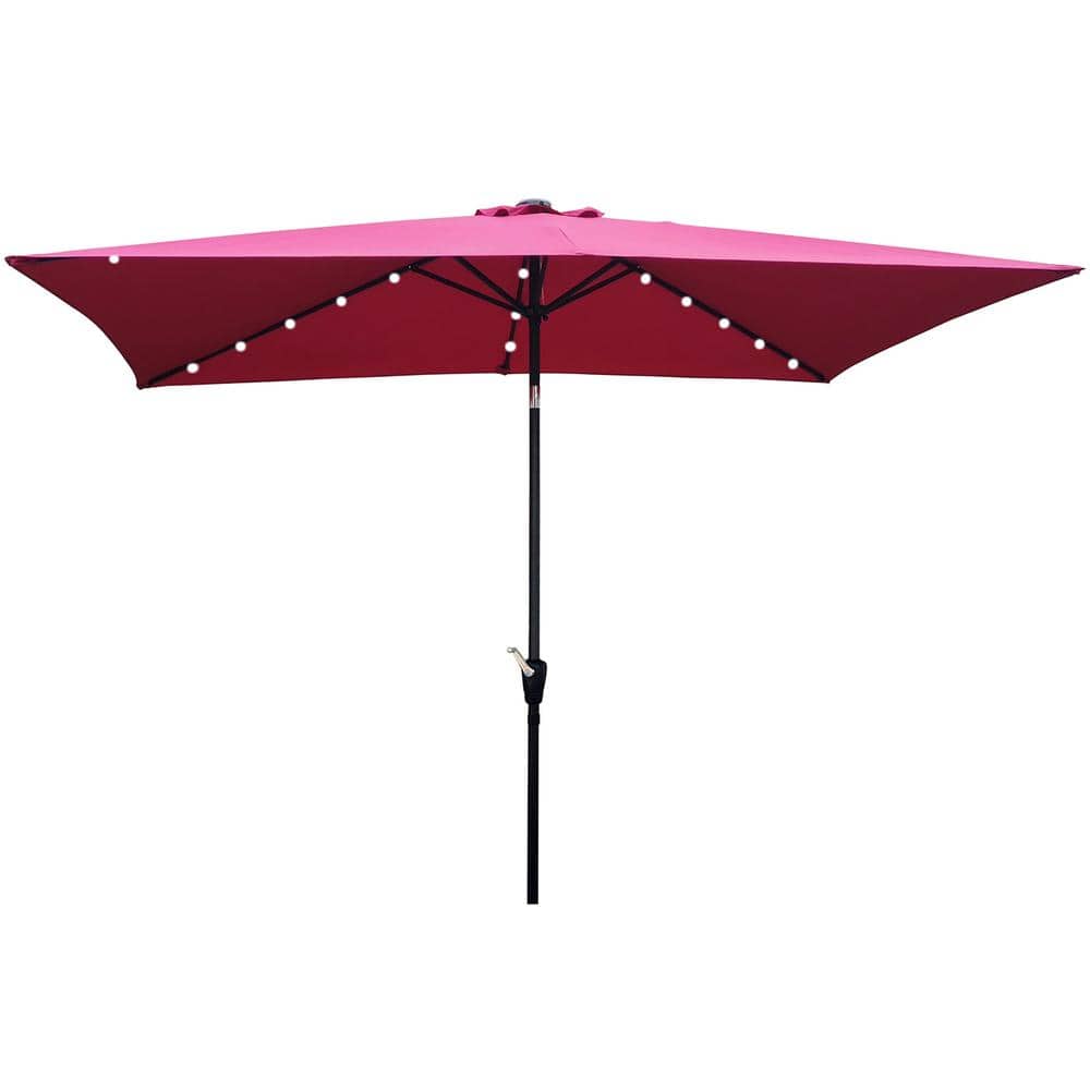 10ft Burgundy Solar Led Powder Coated Aluminum Rectangular Outdoor Patio Ma