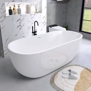 55 in. Classic Oval Acrylic Flatbottom Freestanding Non Whirlpool Soaking Bathtub with Overflow and Drain,White