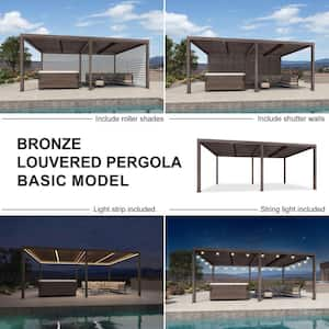 12 ft. x 20 ft. Bronze Aluminum Frame Patio Hardtop Louvered Pergola with Adjustable Rainproof Roof and In-Built Gutter