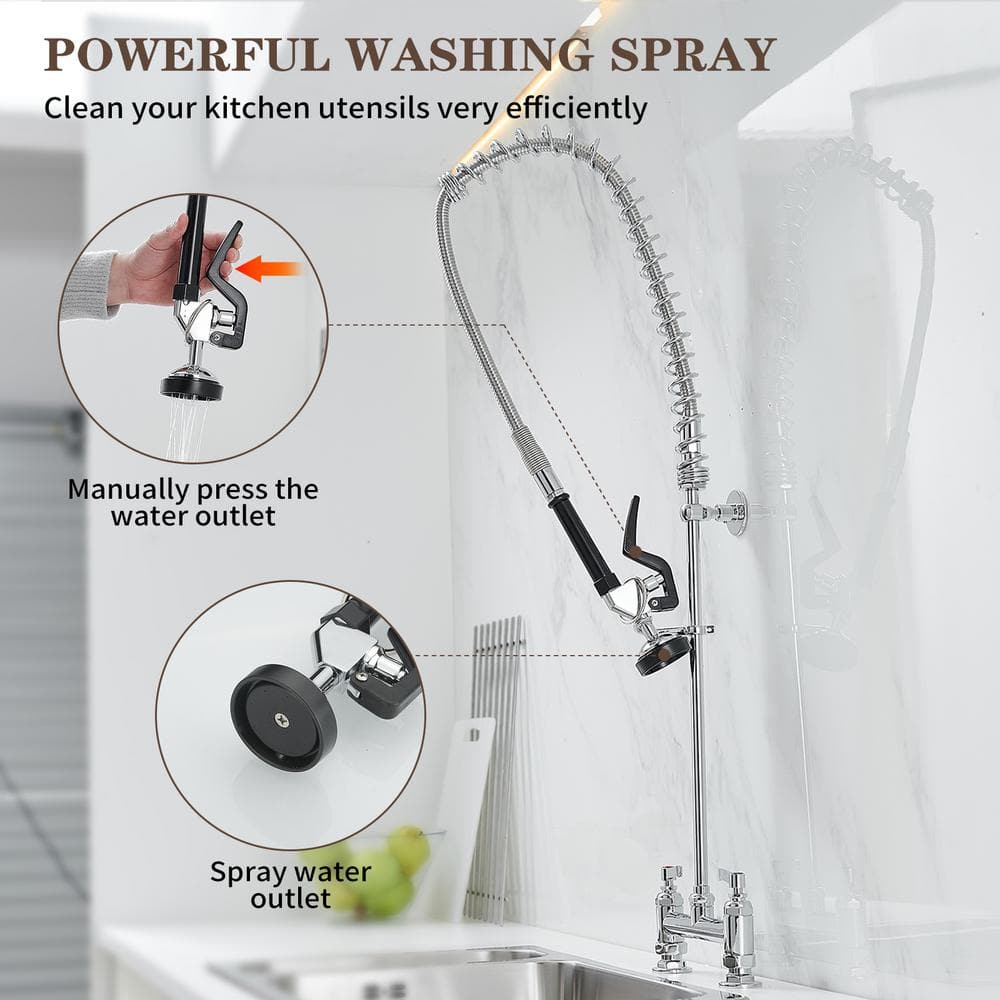 Polished Chrome Commercial Pull-Down Dual Handle Kitchen Faucet