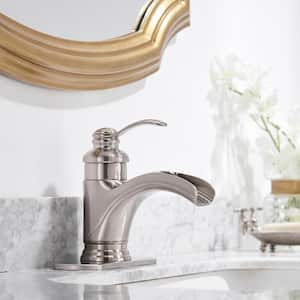 Waterfall Single Hole Single-Handle Low-Arc Bathroom Faucet With Supply Line in Brushed Nickel