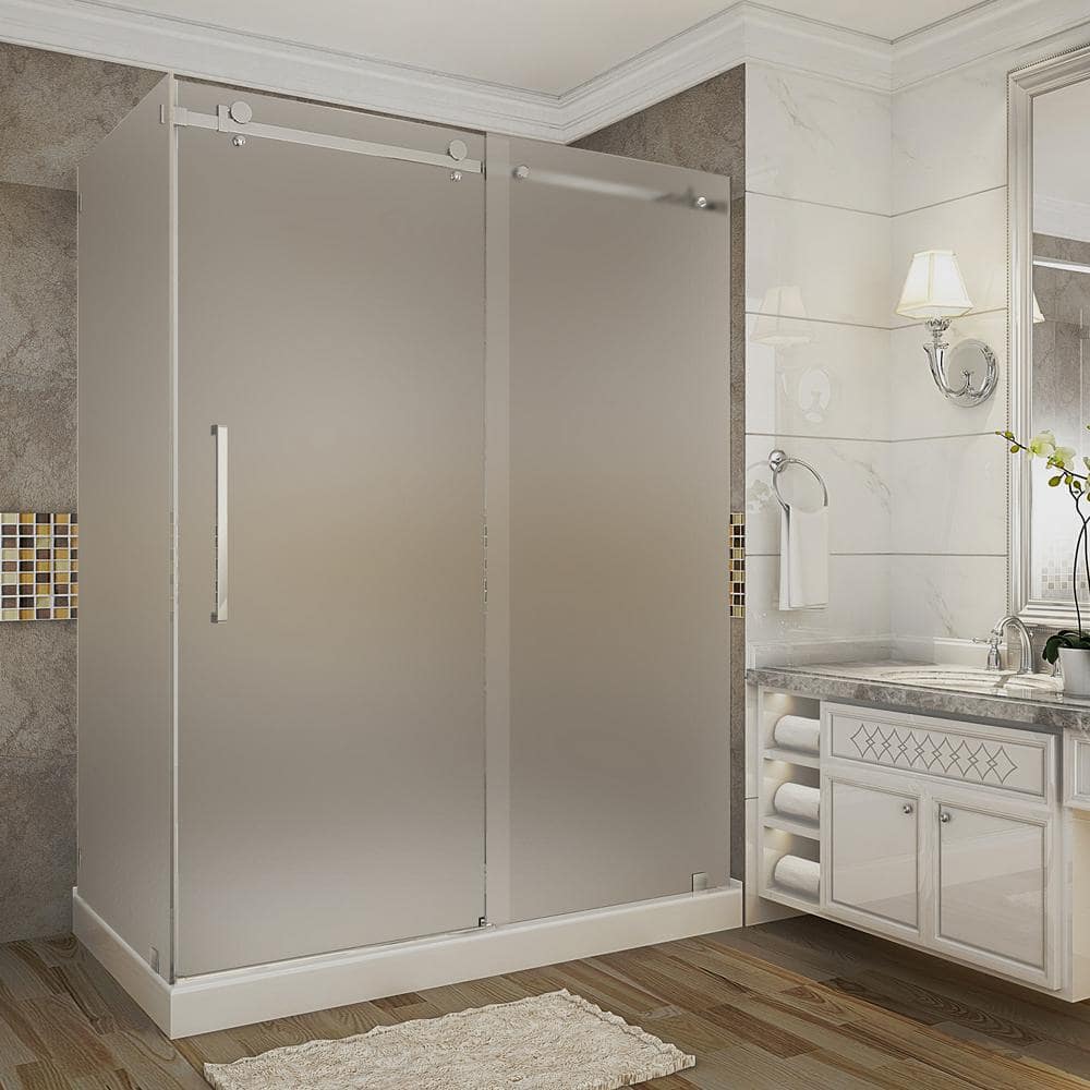 Moselle 60" x 77.5" Frameless Frosted Glass Sliding Shower Enclosure with Chrome Base